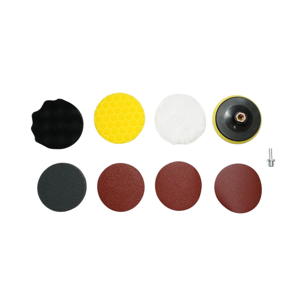 Set slefuire si polisare 125mm Velcro, bureti polisare, pad lana, pad abraziv, discuri abrazive P80, P120, P180, adaptor M14 pentru polizor unghiular si bormasina 9 piese Breckner Germany