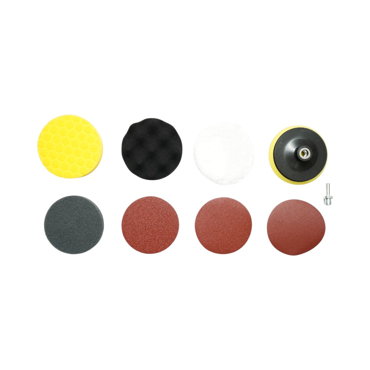 Set slefuire si polisare 125mm Velcro, bureti polisare, pad lana, pad abraziv, discuri abrazive P80, P120, P180, adaptor M14 pentru polizor unghiular si bormasina 9 piese Breckner Germany