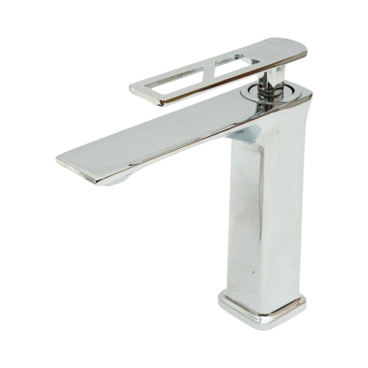 Baterie lavoar baie inalta patrata, monocomanda, crom lucios, aliaj zinc, furtunuri incluse