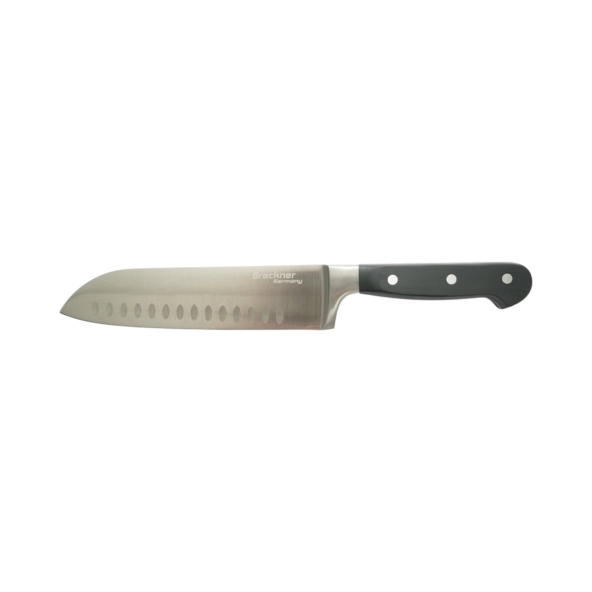 Cutit Santoku profesional 18cm, lama alveolata otel 5Cr15MoV, maner ABS negru Breckner Germany