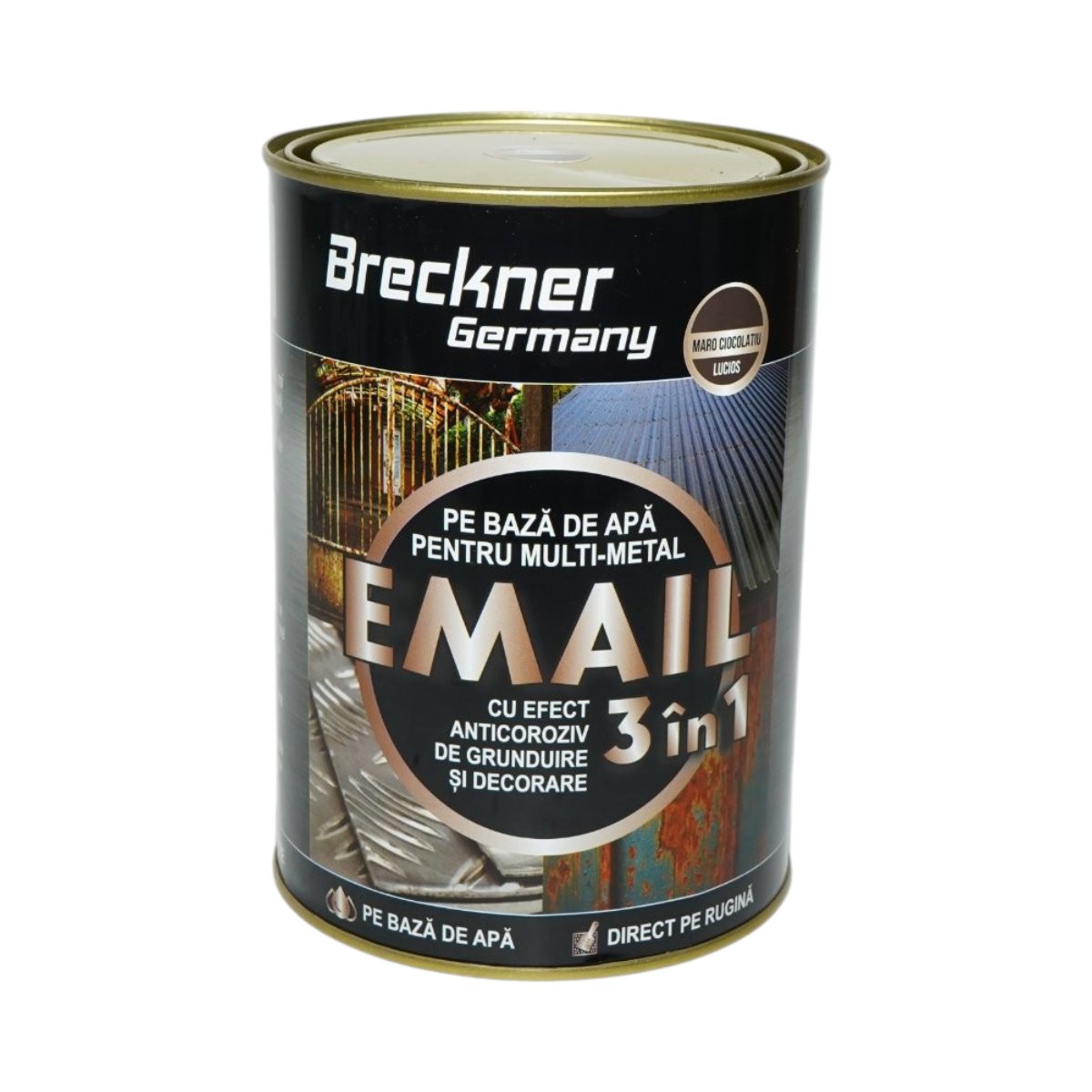 Vopsea email anticoroziva 3 in 1 maro ciocolatiu lucios pentru metal 2kg, direct pe rugina, pe baza de apa Breckner Germany – imagine 2