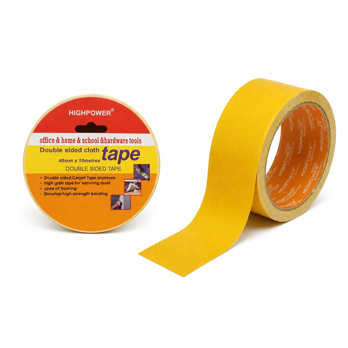 Banda dublu adeziva textila 48mm x 10m pentru mochete si covoare HighPower