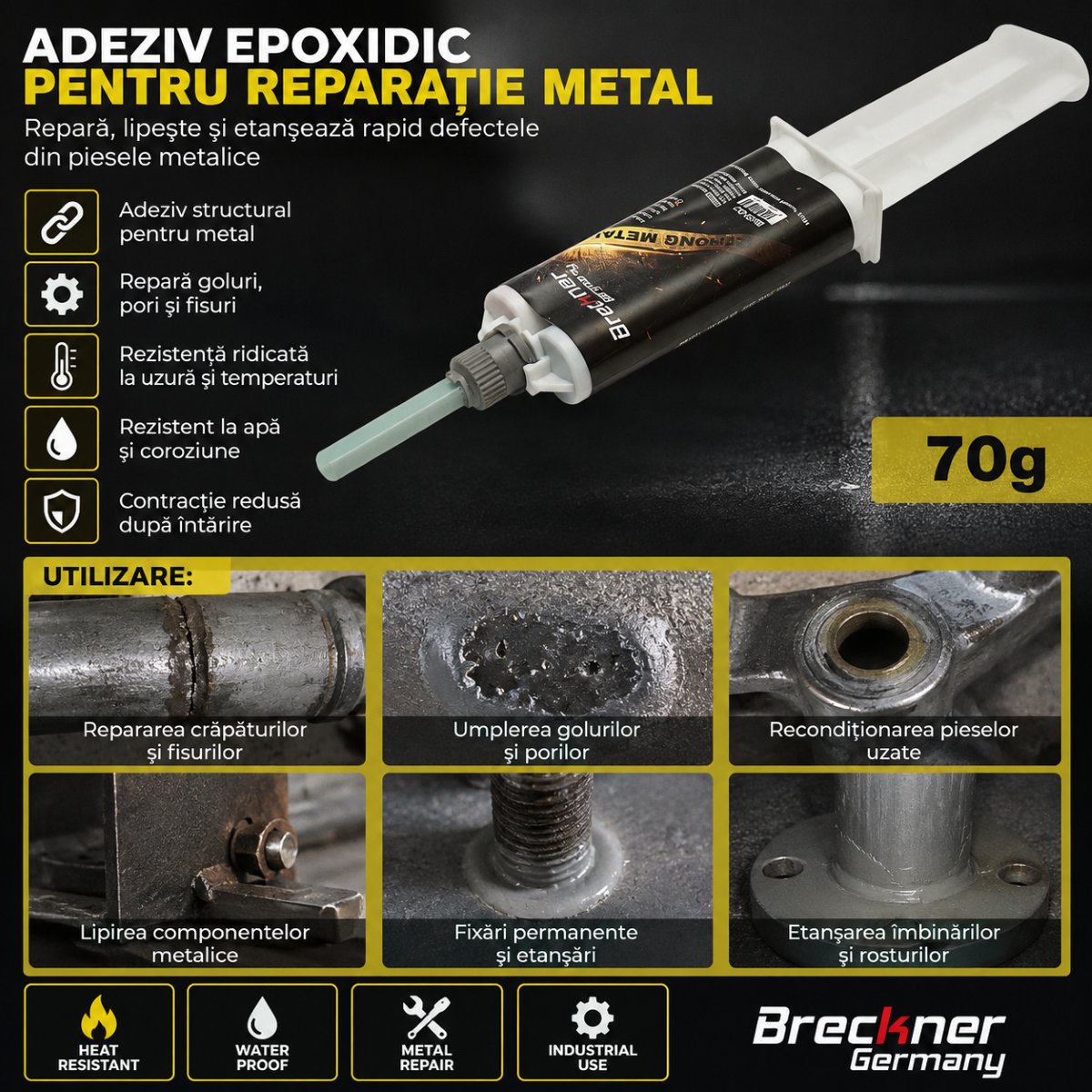 Adeziv epoxidic bicomponent pentru metal 70g Breckner Germany