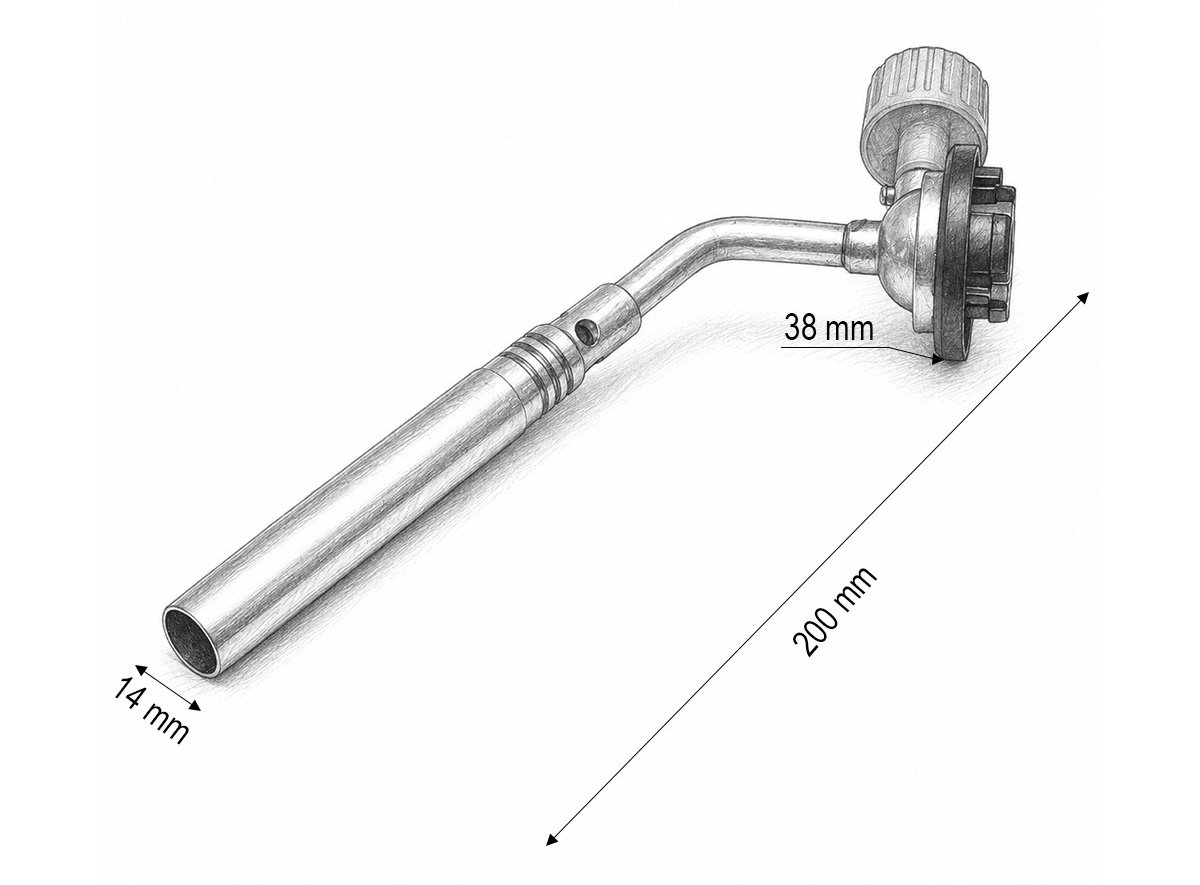 Schita dimensiuni cap arzator 200 mm cu gat curbat