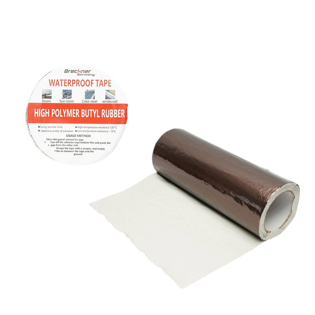 Banda butilica hidroizolanta autoadeziva 100mm x 5m cu folie de aluminiu maro RAL8011 Breckner Germany