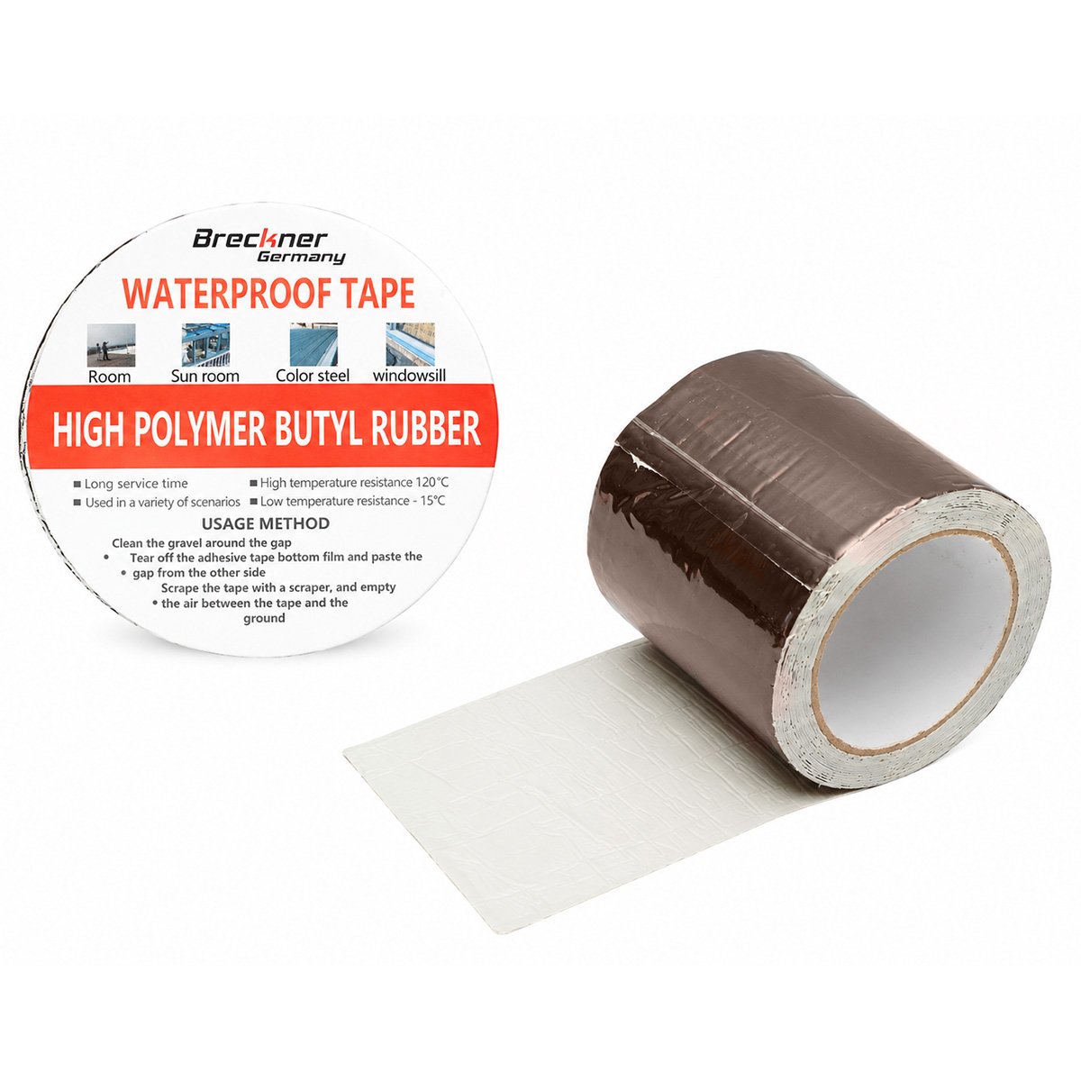 Banda butilica hidroizolanta autoadeziva 100mm x 5m cu folie de aluminiu maro RAL8011 Breckner Germany