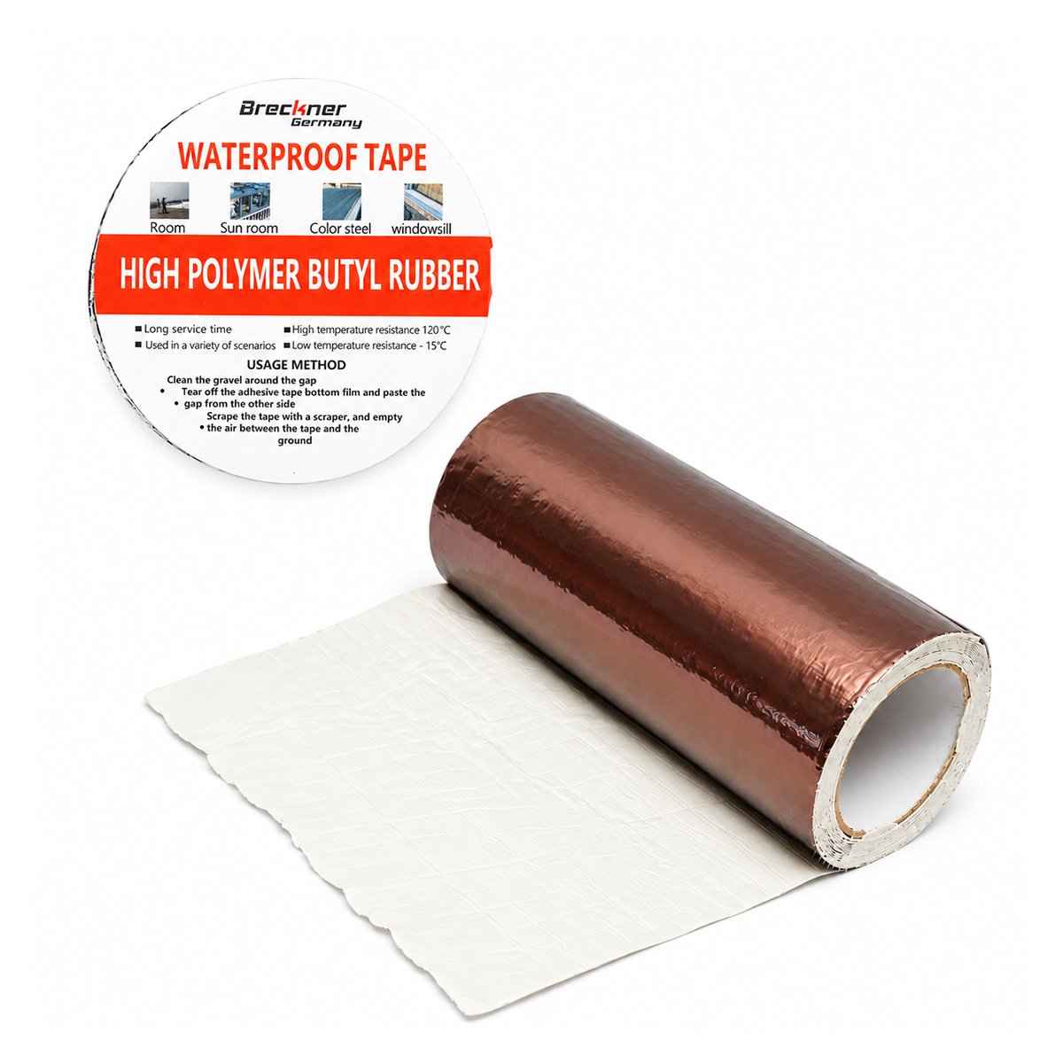Banda butilica hidroizolanta autoadeziva 300mm x 5m cu folie de aluminiu maro RAL8011 Breckner Germany