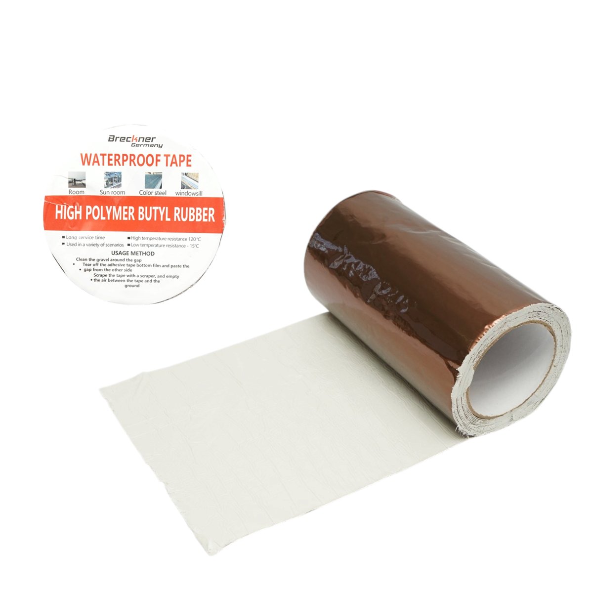 Banda butilica hidroizolanta autoadeziva 200mm x 5m cu folie de aluminiu maro RAL8003 Breckner Germany