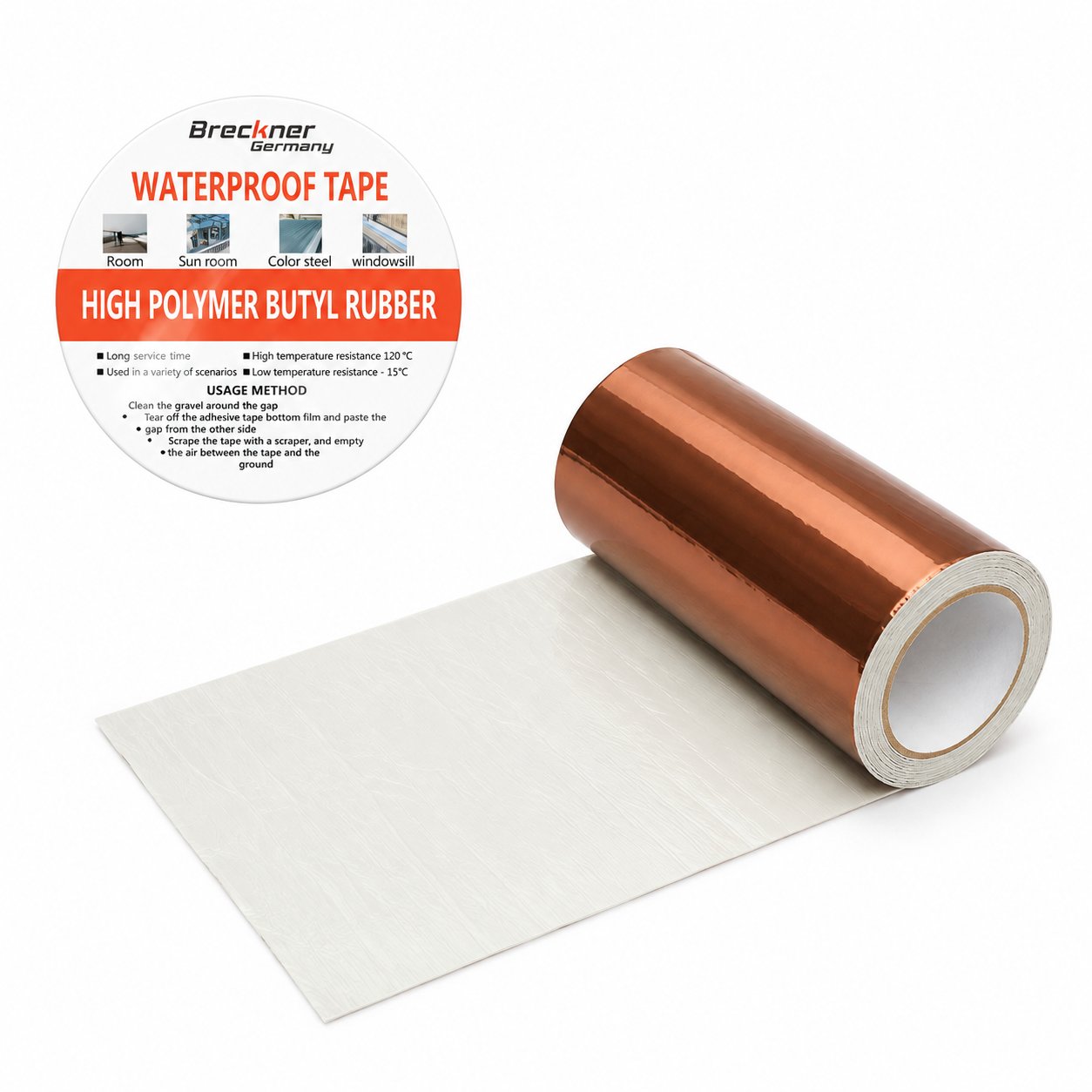 Banda butilica hidroizolanta autoadeziva 200mm x 5m cu folie de aluminiu maro RAL8003 Breckner Germany