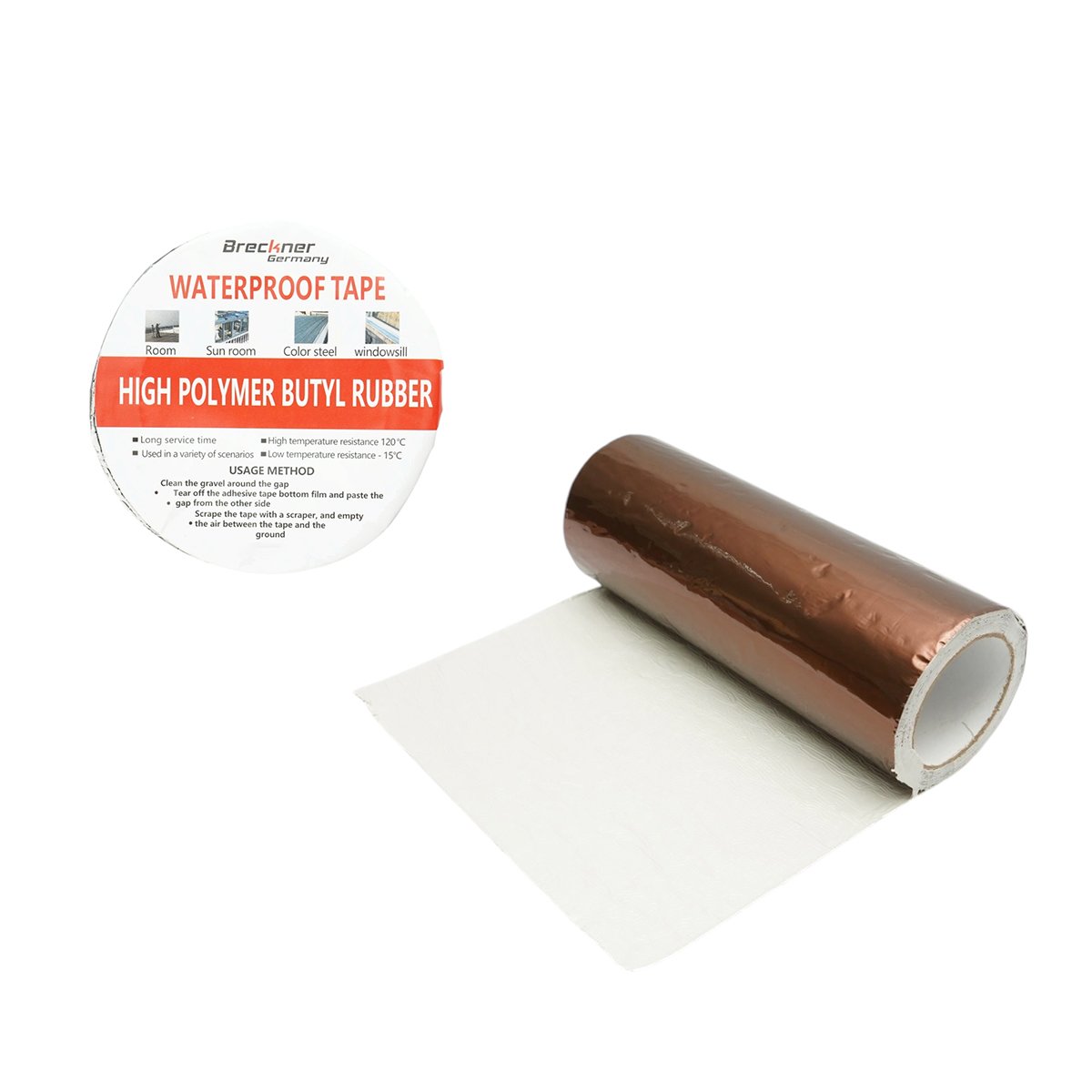 Banda butilica hidroizolanta autoadeziva 300mm x 5m cu folie de aluminiu maro RAL8003 Breckner Germany