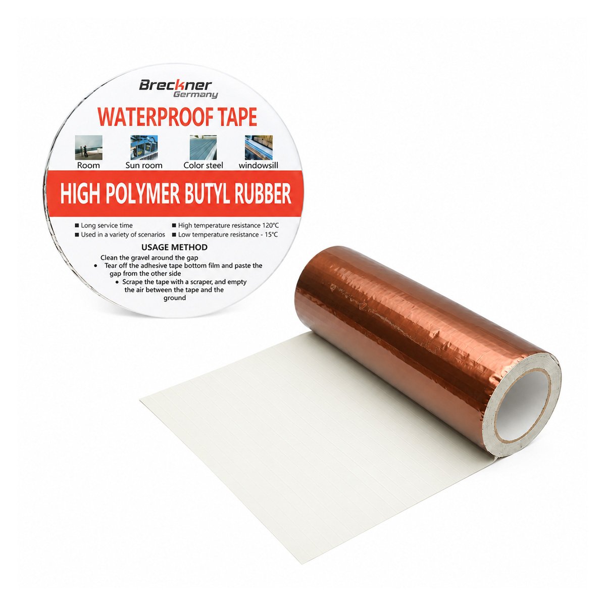 Banda butilica hidroizolanta autoadeziva 300mm x 5m cu folie de aluminiu maro RAL8003 Breckner Germany