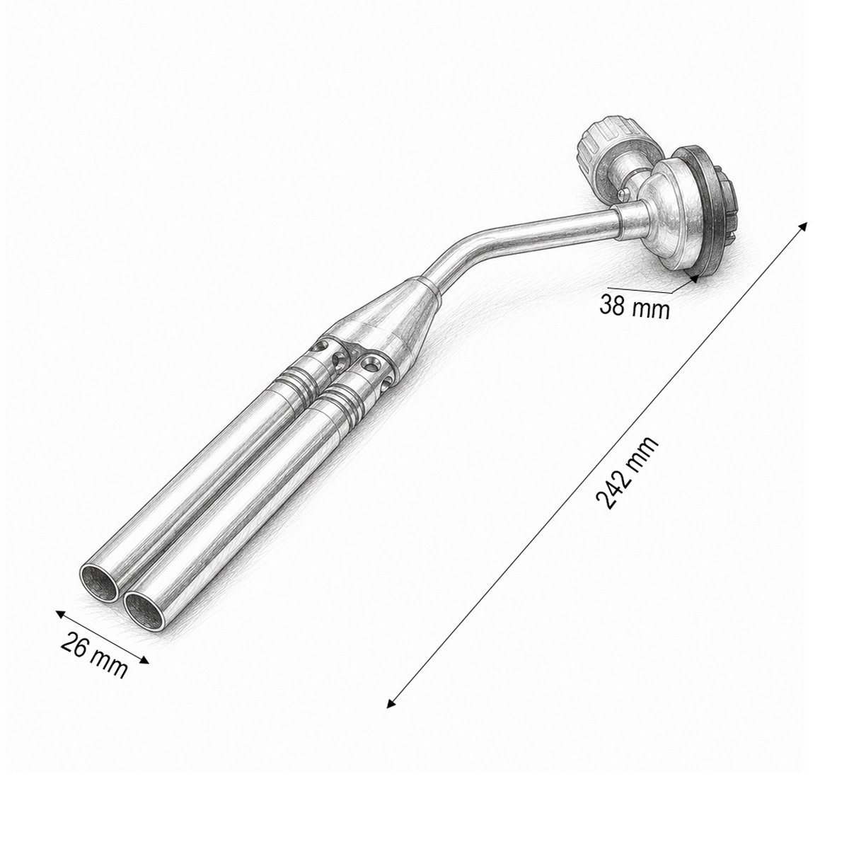 Schita dimensiuni cap arzator profesional 242 mm cu gat lung si cap dublu