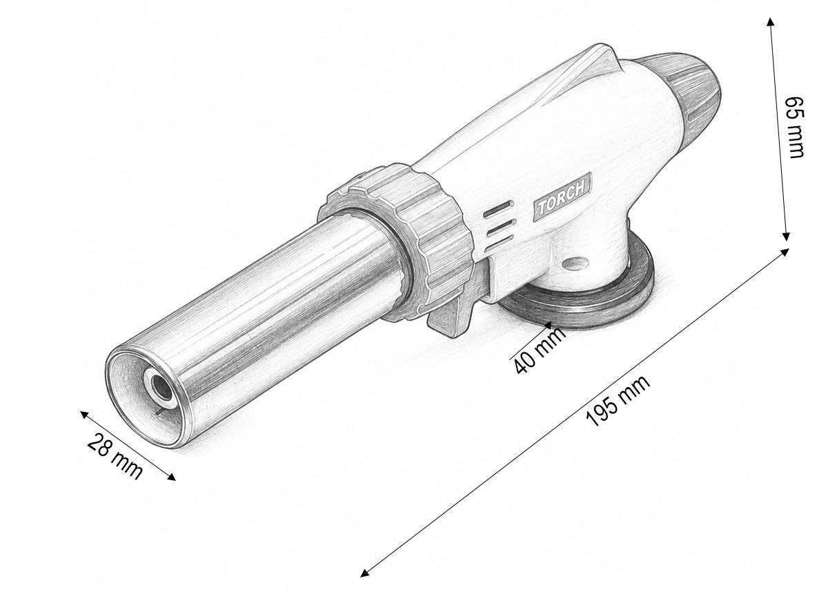 Schita dimensiuni cap arzator Master Torch 195 mm