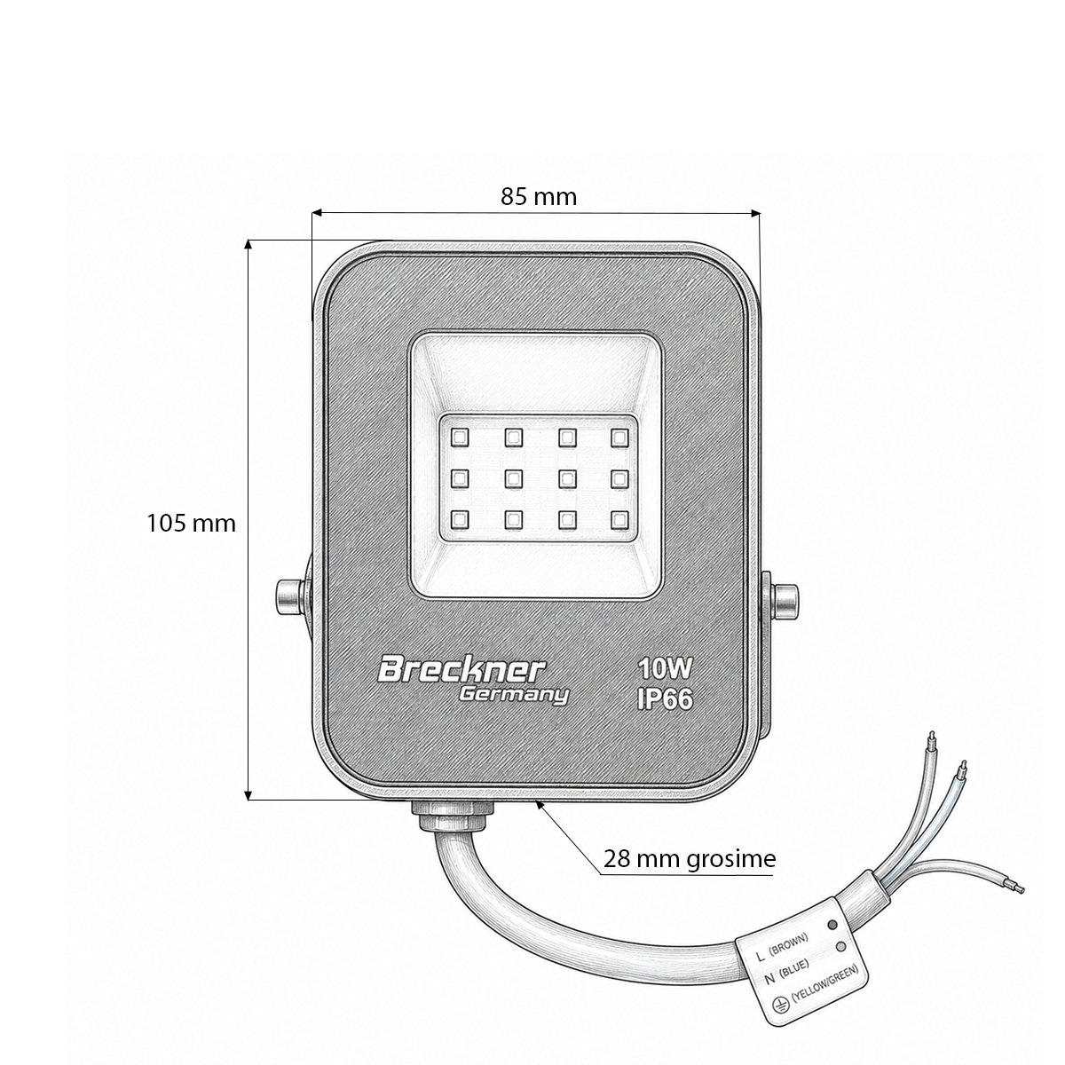 Proiector LED 10W, 220V, 6500K, 900lm tip Flood 105x85x28mm IP66 Breckner Germany – imagine 5