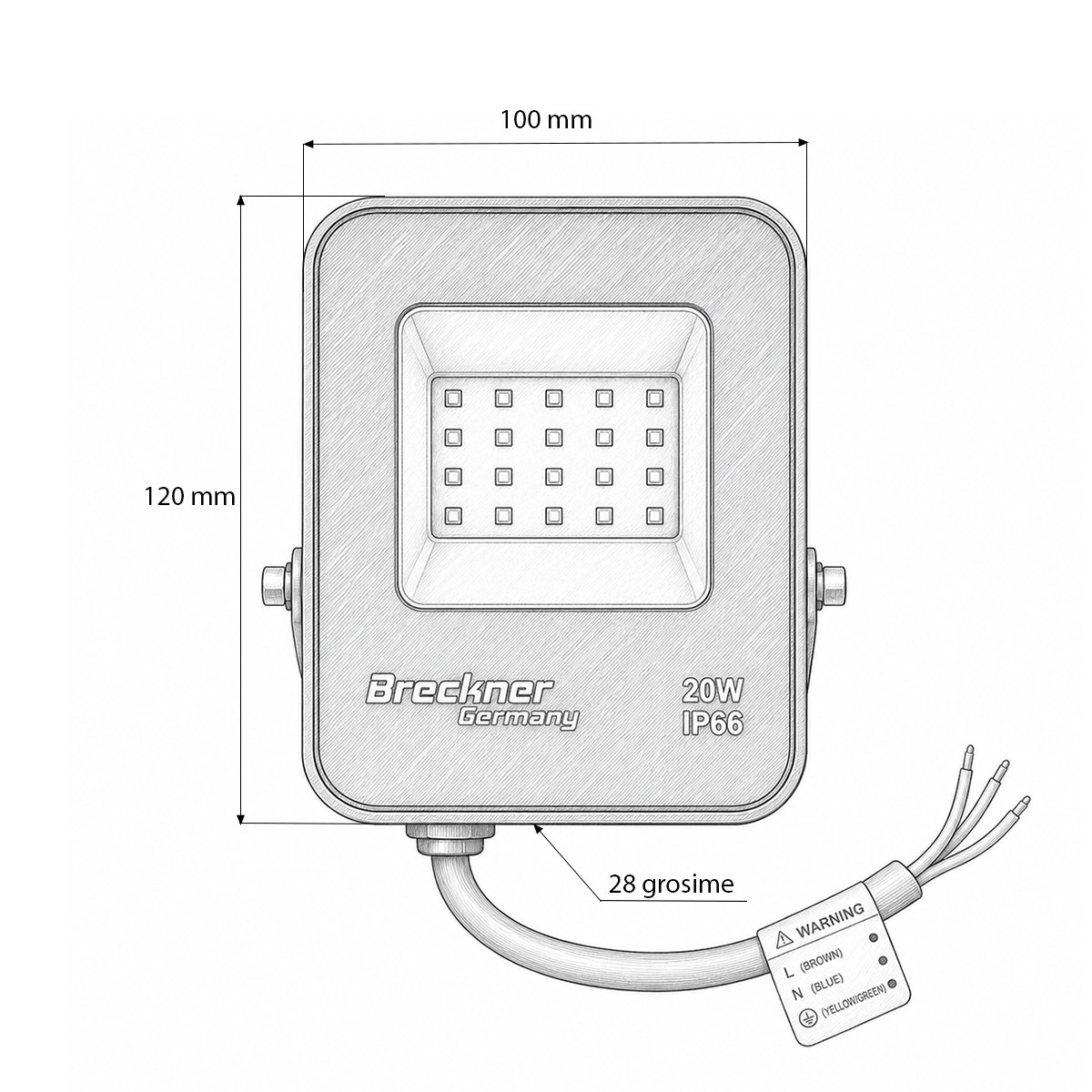 Proiector LED 20W, 220V, 6500K, 1800lm tip Flood 120x100x28mm IP66 Breckner Germany – imagine 5