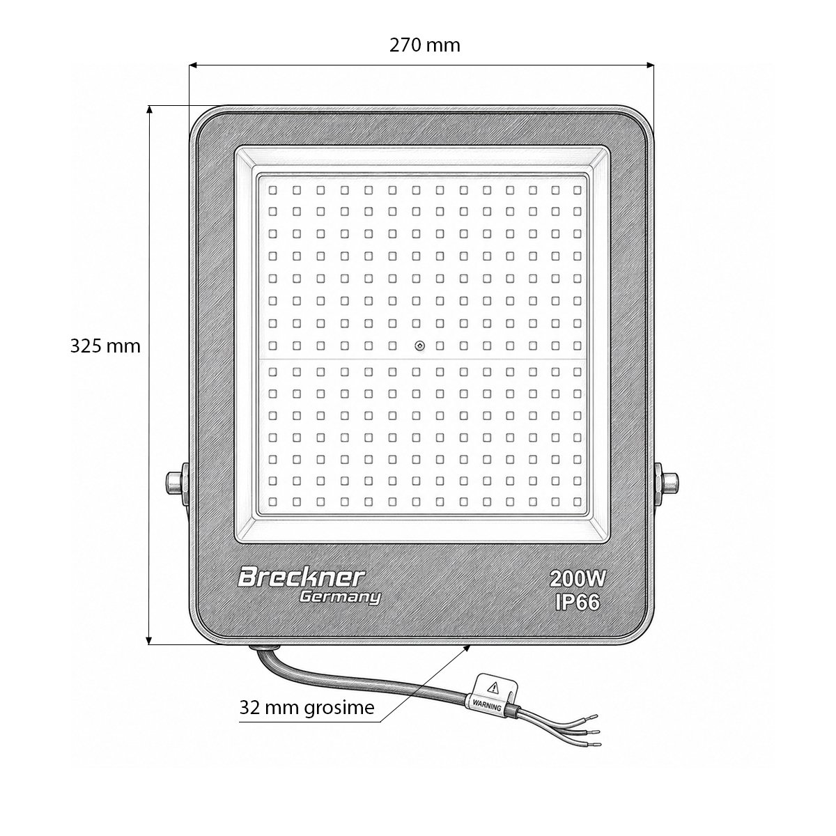 Proiector LED 200W, 220V, 6500K, 18000lm tip Flood 325x270x32mm IP66 Breckner Germany – imagine 5