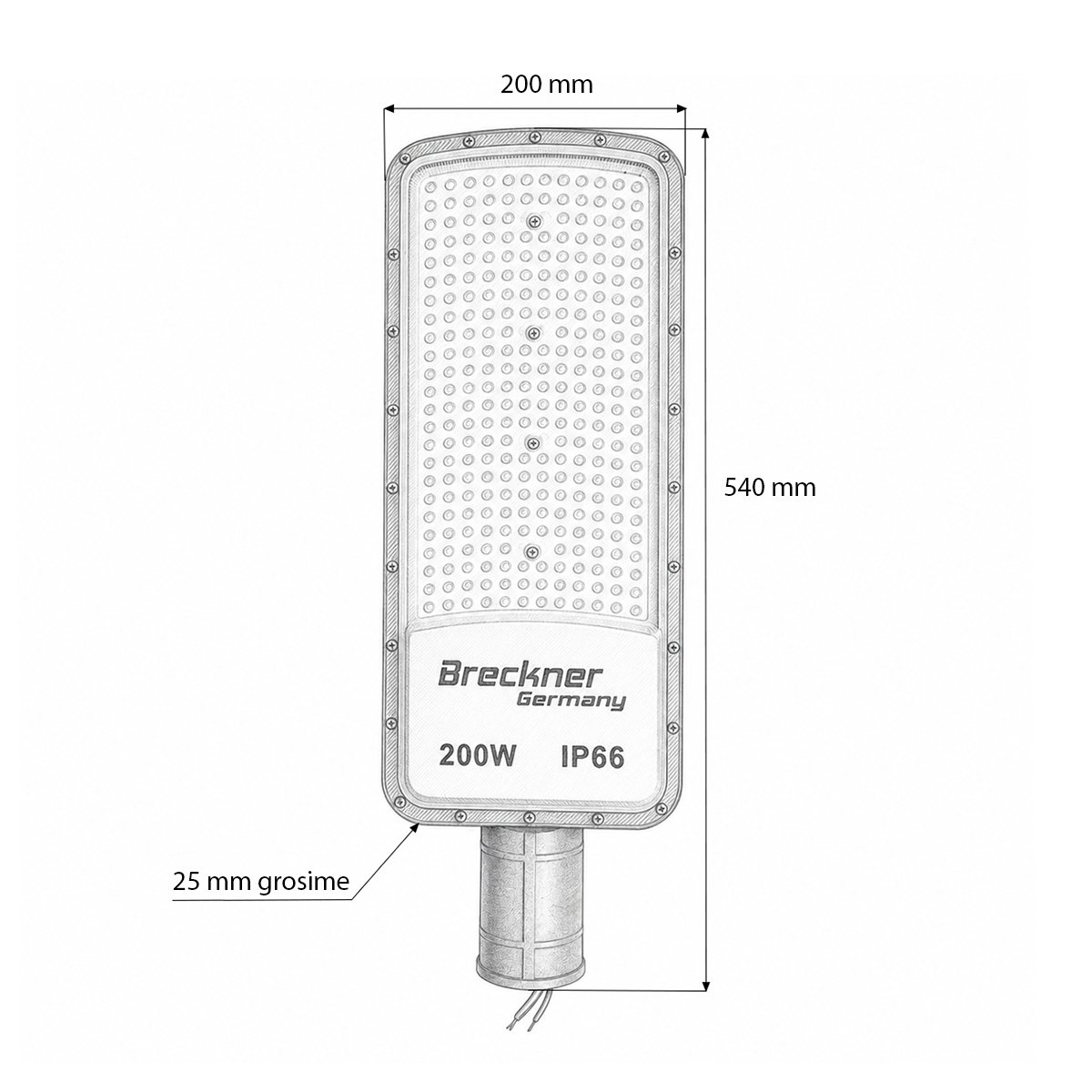Lampa iluminat stradal LED 200W, 100-265V, 6500K, 22000lm cu prindere pe stalp 540x200x25mm IP66 Breckner Germany – imagine 5