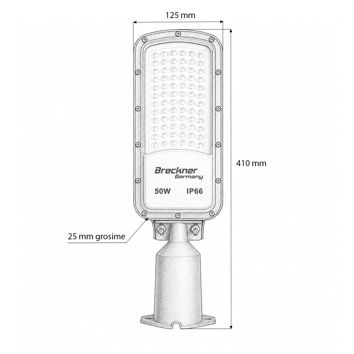 Lampa iluminat stradal LED 50W, 100-265V, 6500K, 5500lm cu prindere pe stalp 410x125x25mm IP66 Breckner Germany – imagine 5