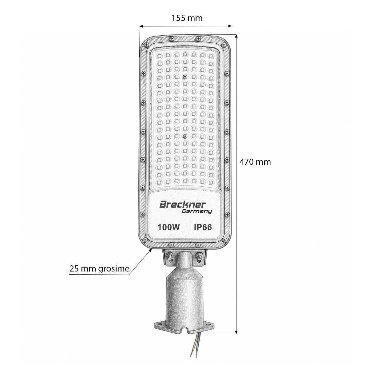 Lampa iluminat stradal LED 100W, 100-265V, 6500K, 11000lm cu prindere pe stalp 470x155x25mm IP66 Breckner Germany – imagine 5