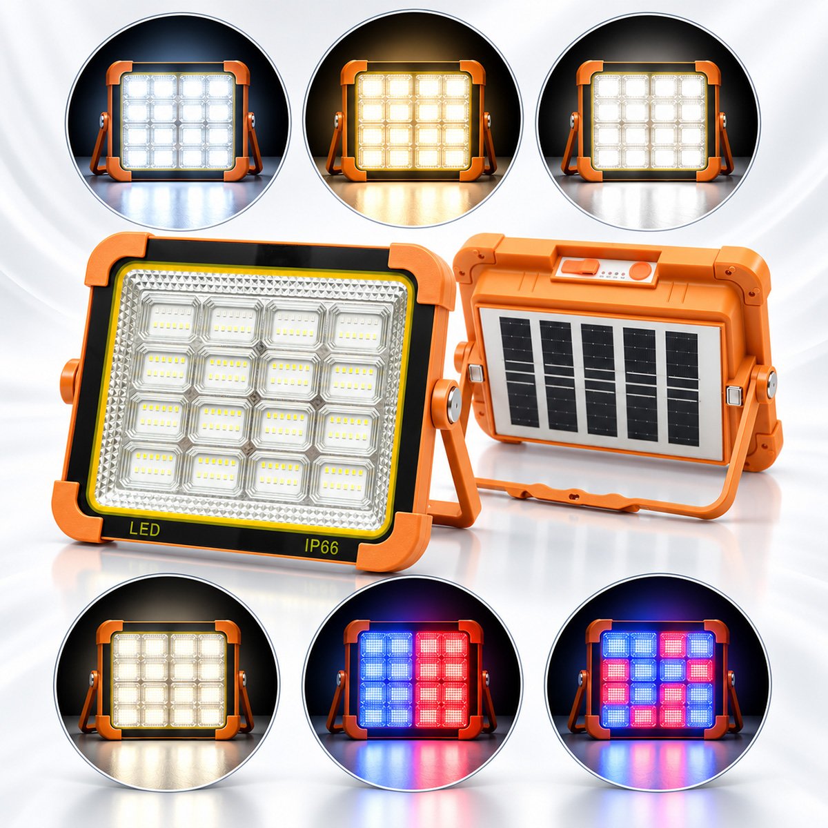 Proiector LED portabil 500W cu panou solar 3W, baterie 12000mAh, 6 moduri de iluminare, magnet, carlig, USB Power Bank Breckner Germany