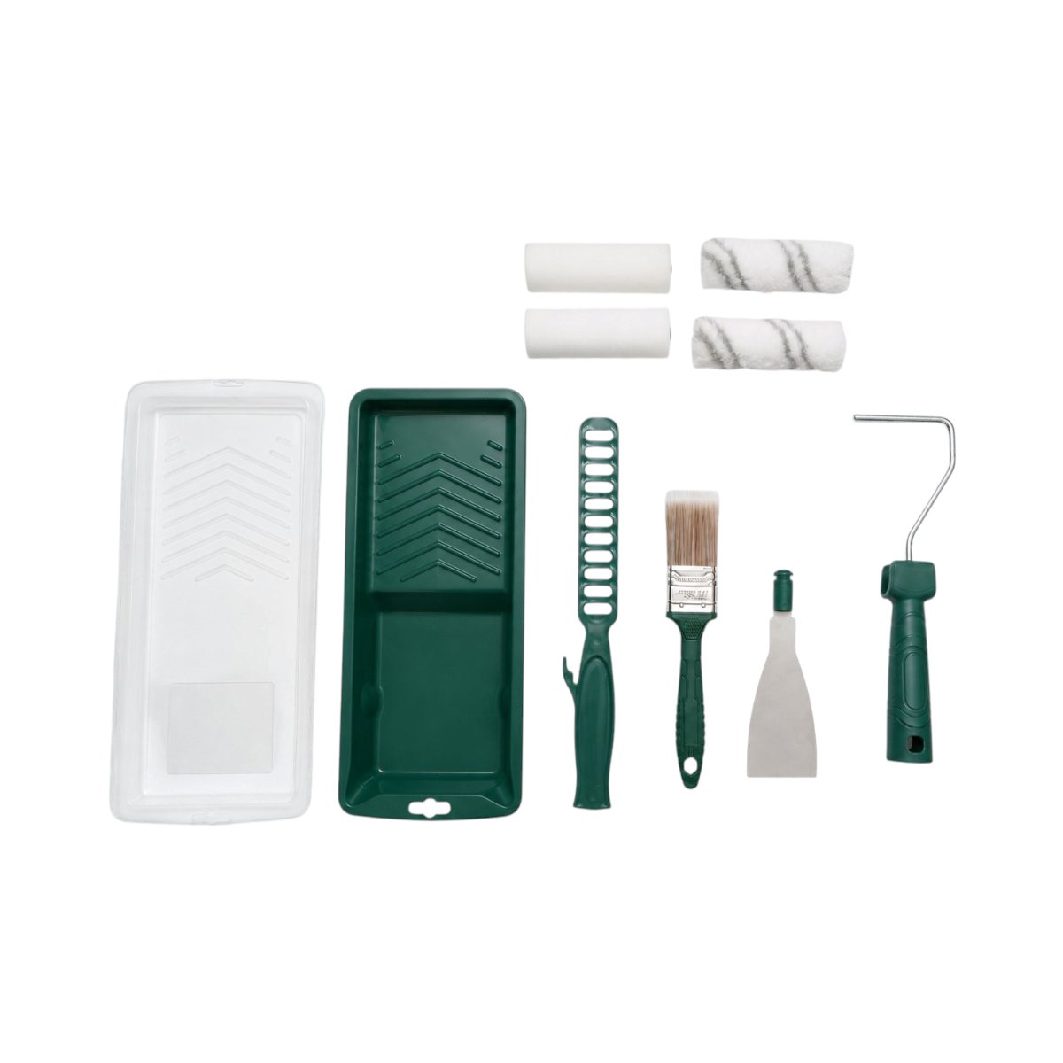 Set vopsit si zugravit cu trafalet 10cm, 2 role lana, 2 role burete, pensula 38mm, spaclu, mixer manual, tavita vopsea, rezerva tavita 10 piese Breckner Germany