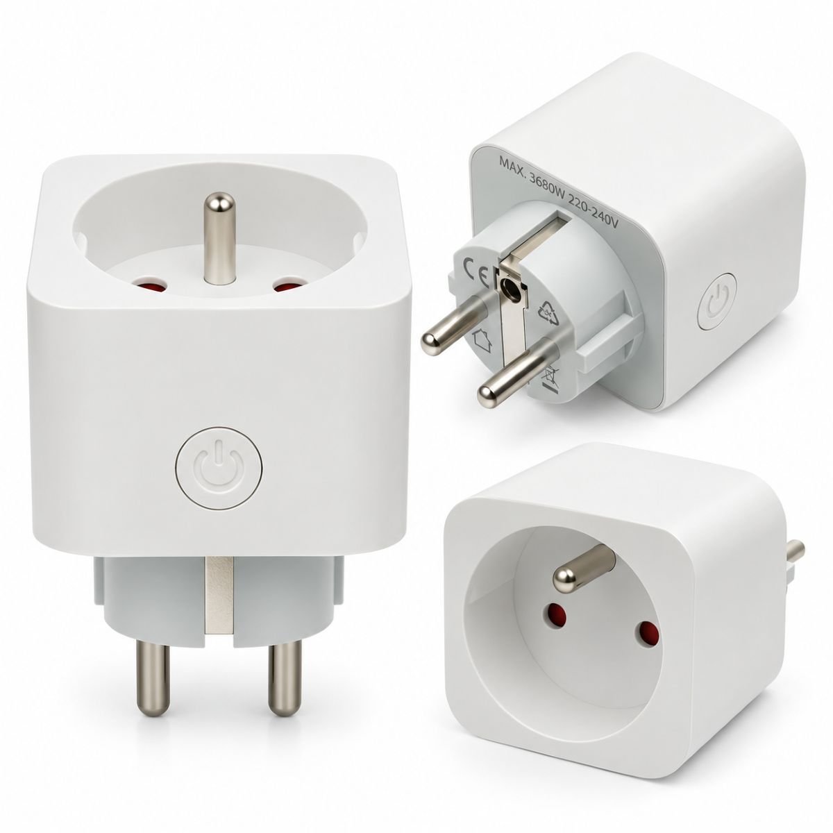Priza inteligenta smart Wi-Fi alba Tip E 220V, 50/60Hz, 16A, 3680W, monitorizare consum, Bluetooth, aplicatie Tuya Smart Life