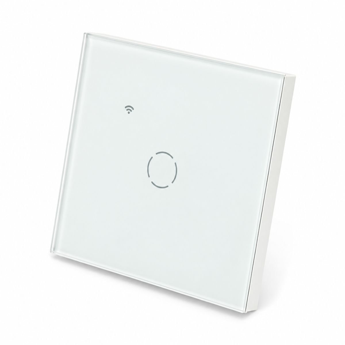 Intrerupator inteligent smart Wi-Fi touch simplu alb 220V, 1000W, rama sticla 86x86x33mm, aplicatie Tuya Smart Life, compatibil Alexa si Google Home