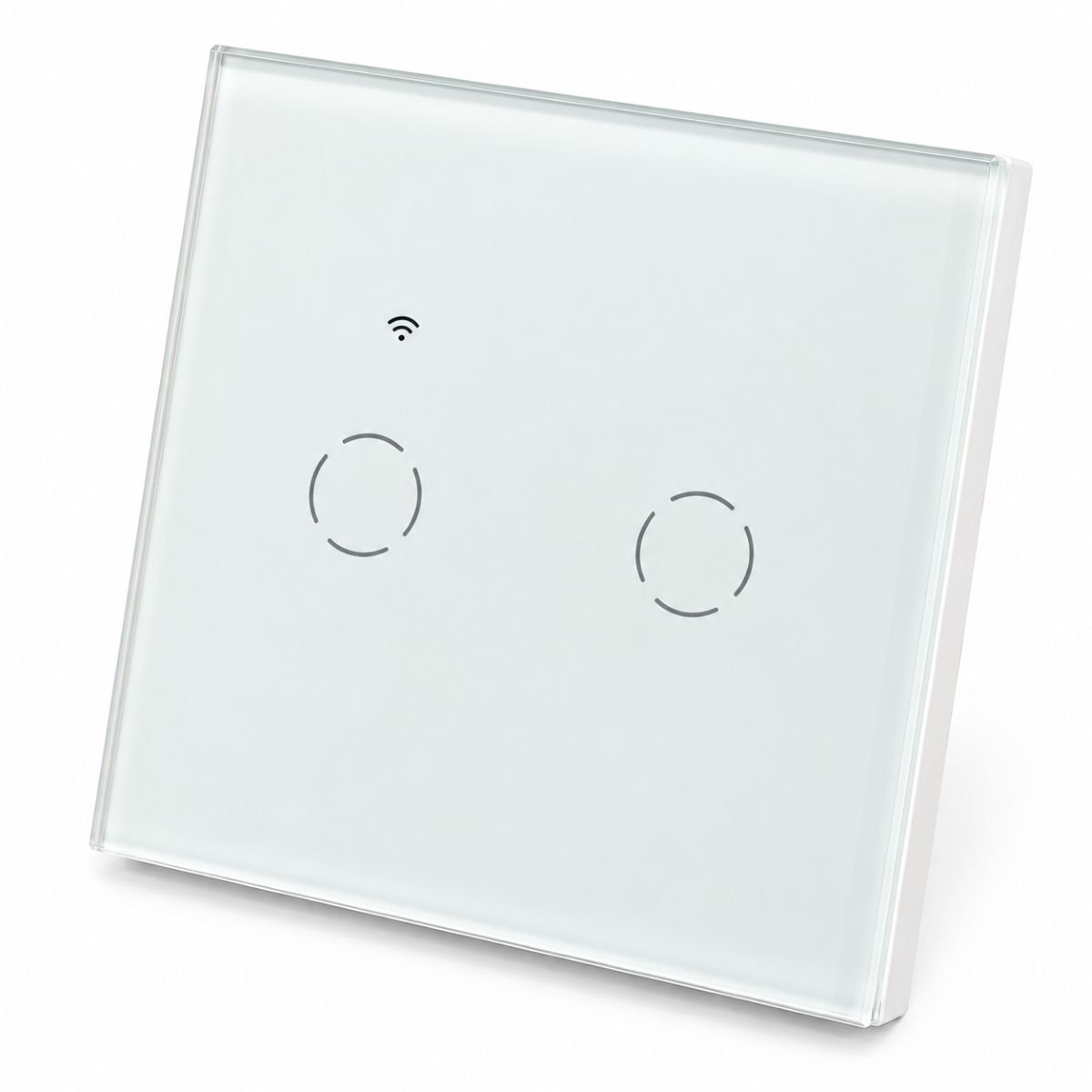 Intrerupator inteligent smart Wi-Fi touch dublu alb 220V, 2000W, rama sticla 86x86x33mm, aplicatie Tuya Smart Life, compatibil Alexa si Google Home