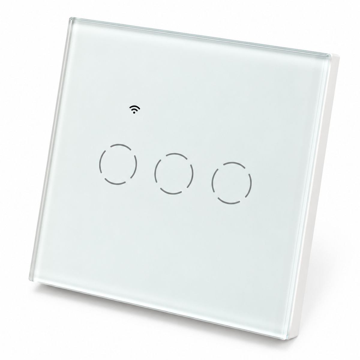 Intrerupator inteligent smart Wi-Fi touch triplu alb 220V, 2000W, rama sticla 86x86x33mm, aplicatie Tuya Smart Life, compatibil Alexa si Google Home