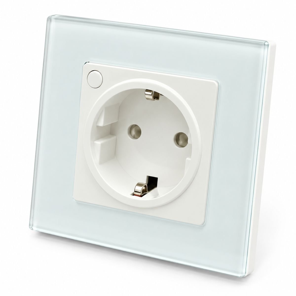 Priza incastrata inteligenta smart Wi-Fi alba 100-240V, 10A, 2200W, rama sticla 86x86x33mm, aplicatie Tuya Smart Life, compatibila Alexa si Google Home