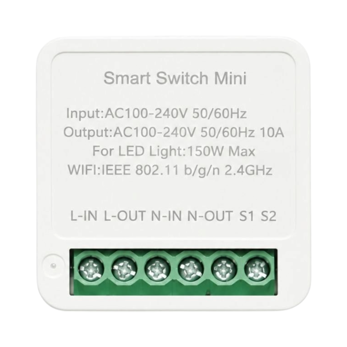 Mini modul intrerupator inteligent smart Wi-Fi 1 canal 100-240V, 10A, LED 150W, montaj in doza, aplicatie Tuya Smart Life, compatibil Alexa si Google Home