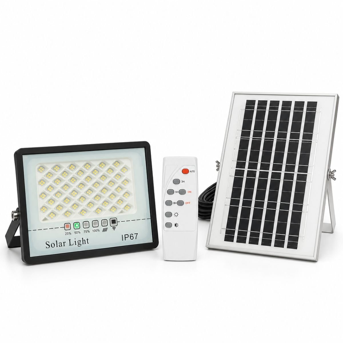 Proiector LED 60W, 6500K cu panou solar 8W, baterie LiFePO4 5000mAh si telecomanda IP67 Breckner Germany