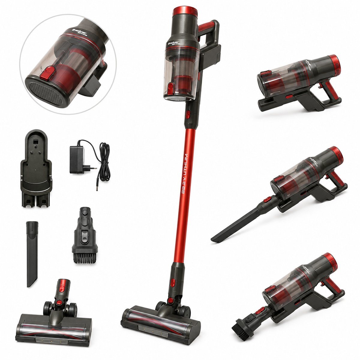 Aspirator vertical 2 in 1 fara fir 350W, putere aspirare 27 kPa, baterie Li-ion 2200mAh, recipient praf 0.8L, ecran tactil, perie iluminata LED, tehnologie ciclonica Breckner Germany