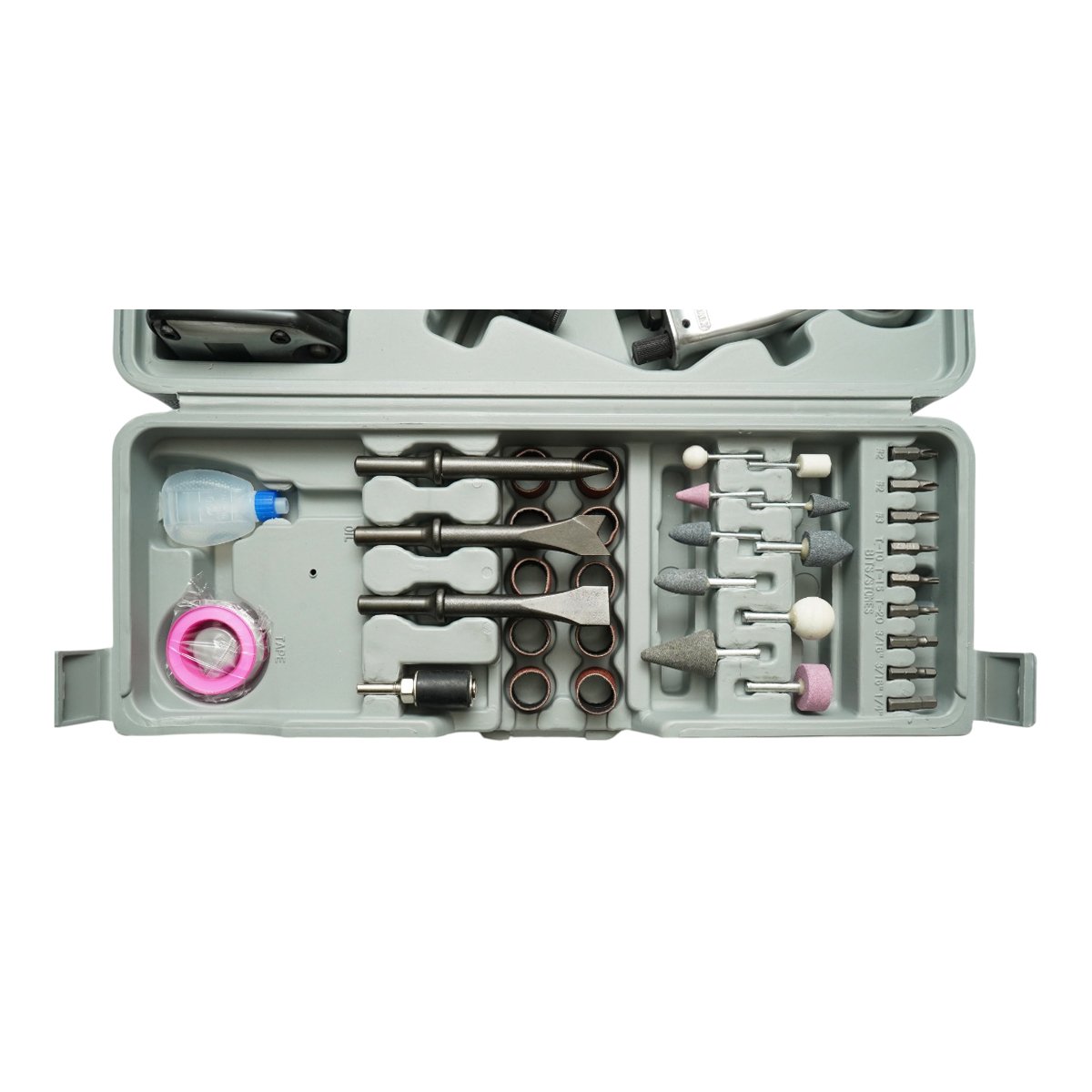 Trusa scule pneumatice cu pistol de impact, ciocan, clichet, polizor drept si accesorii 71 piese – imagine 6