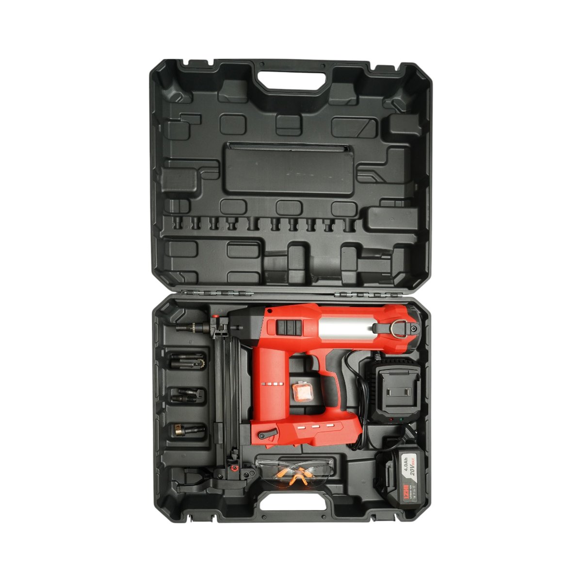 Pistol de batut cuie in beton si metal cu acumulator 20V, 4Ah Li-ion, LED, brushless, 100 Joule, cuie 15-40mm, diametru 2.7-3mm, magazie 33 cuie Breckner Germany – imagine 3