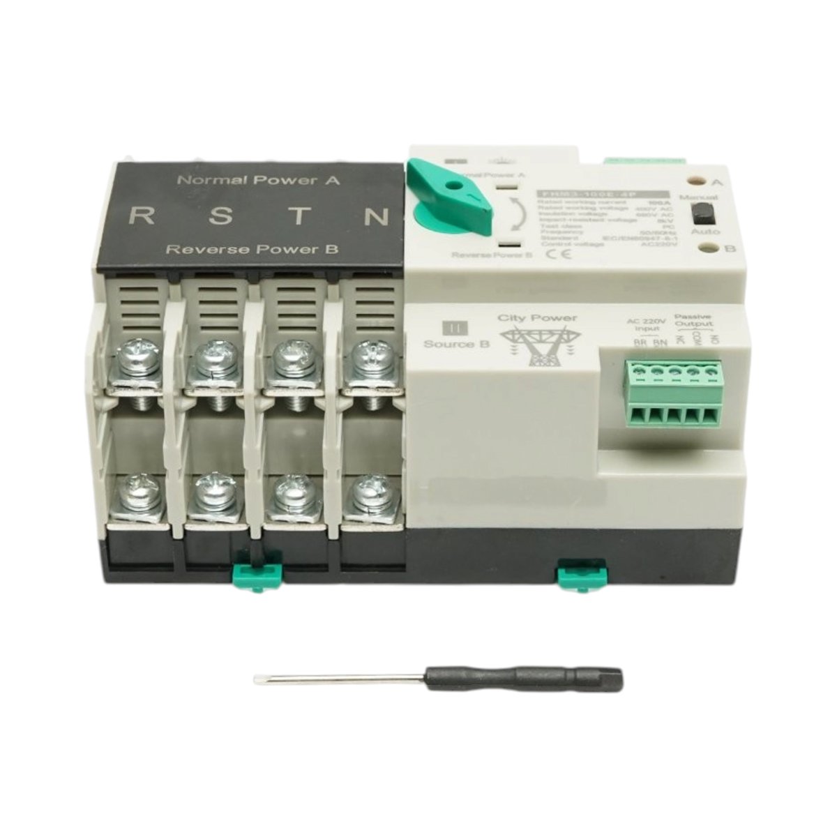 Comutator ATS trifazat 4P, 100A 400V AC Dual Power, transfer automat de la panouri fotovoltaice la retea FHM3-100E/4P – imagine 2