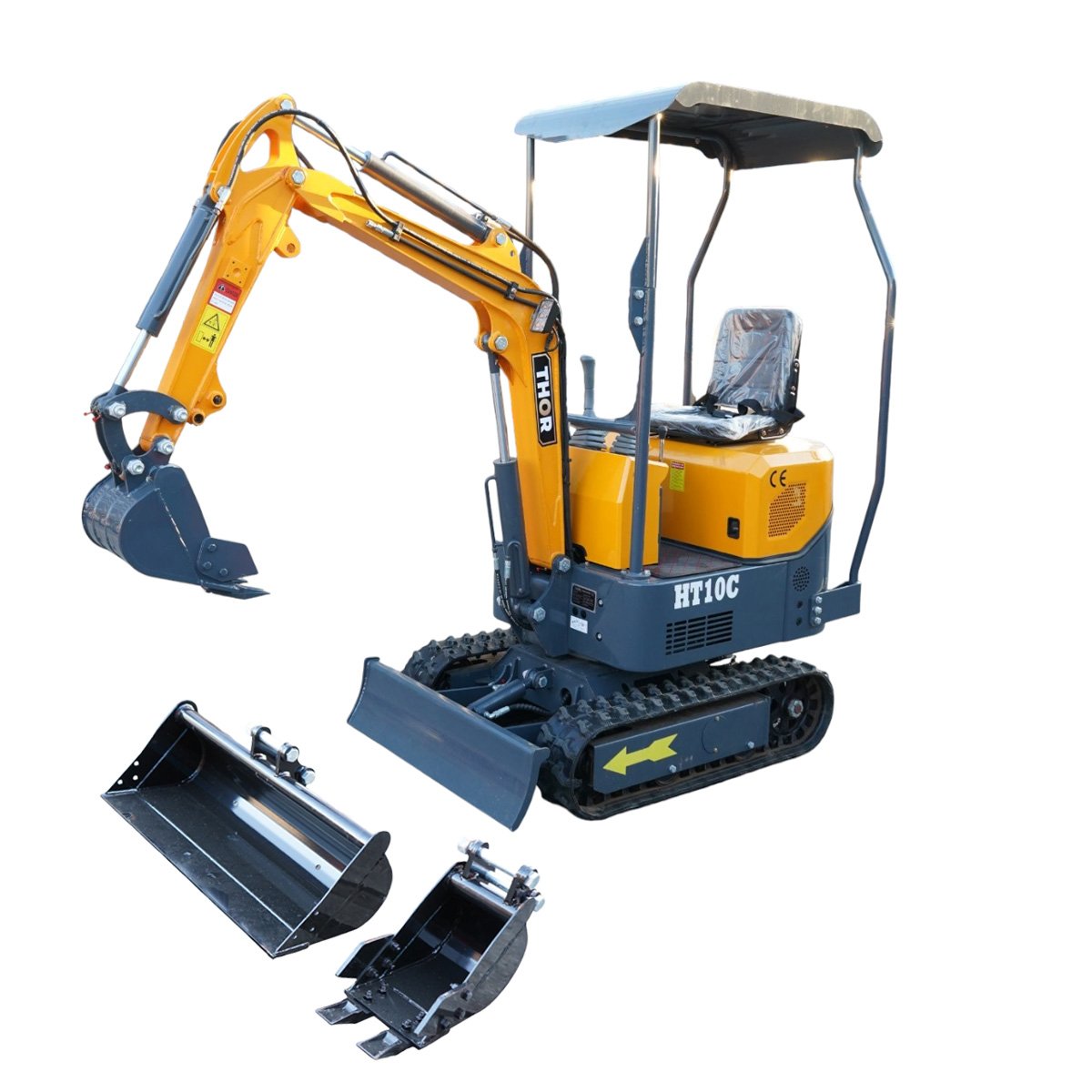 Mini excavator 1T pe senile cu semicabina, motor diesel 9.5CP, adancime sapare 1745mm, 3 cupe incluse 170/360/780mm THOR