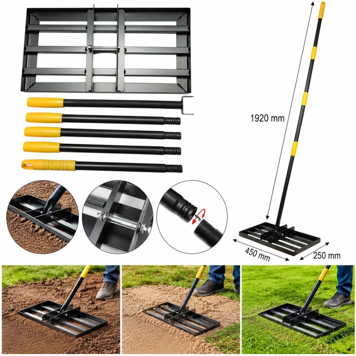 Grebla nivelare gazon metalica 45x25cm, maner extensibil 192cm Breckner Germany – imagine 2