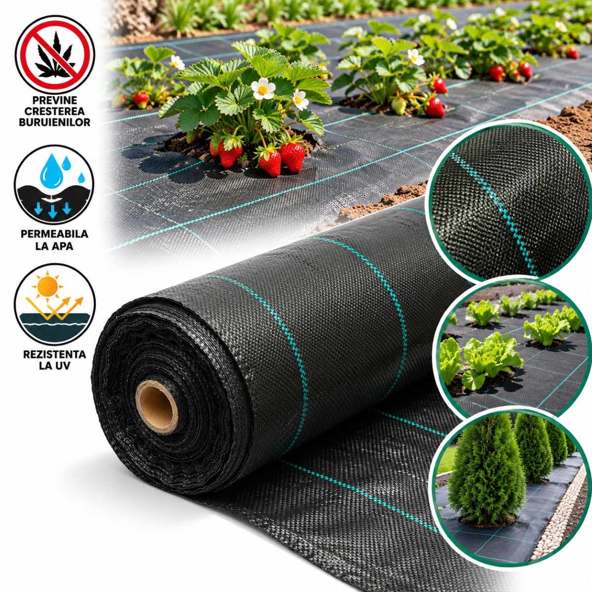 Plasa mulcire antiburuieni 1.6x100m, 100gr/m2, permeabila, neagra Breckner Germany – imagine 2