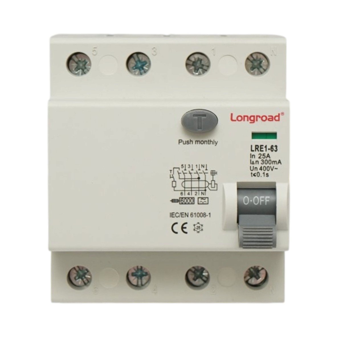 Intrerupator automat diferential RCCB 4P 25A, 300mA, 400V tip AC LRE1-63 Longroad