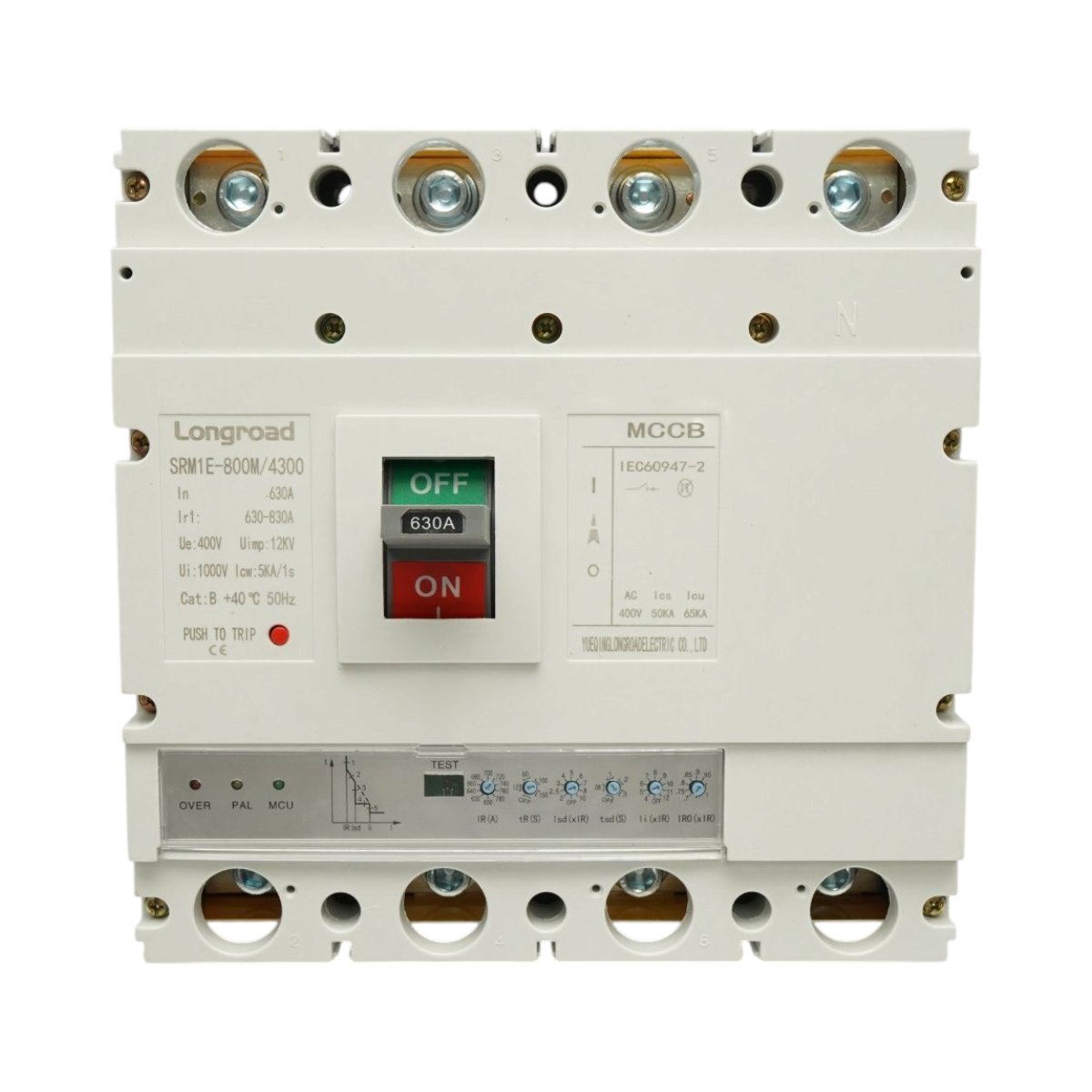 Intrerupator automat de putere MCCB 4P 400V AC, 630A, 65kA, reglabil 630-830A SRM1E-800M/4300 Longroad