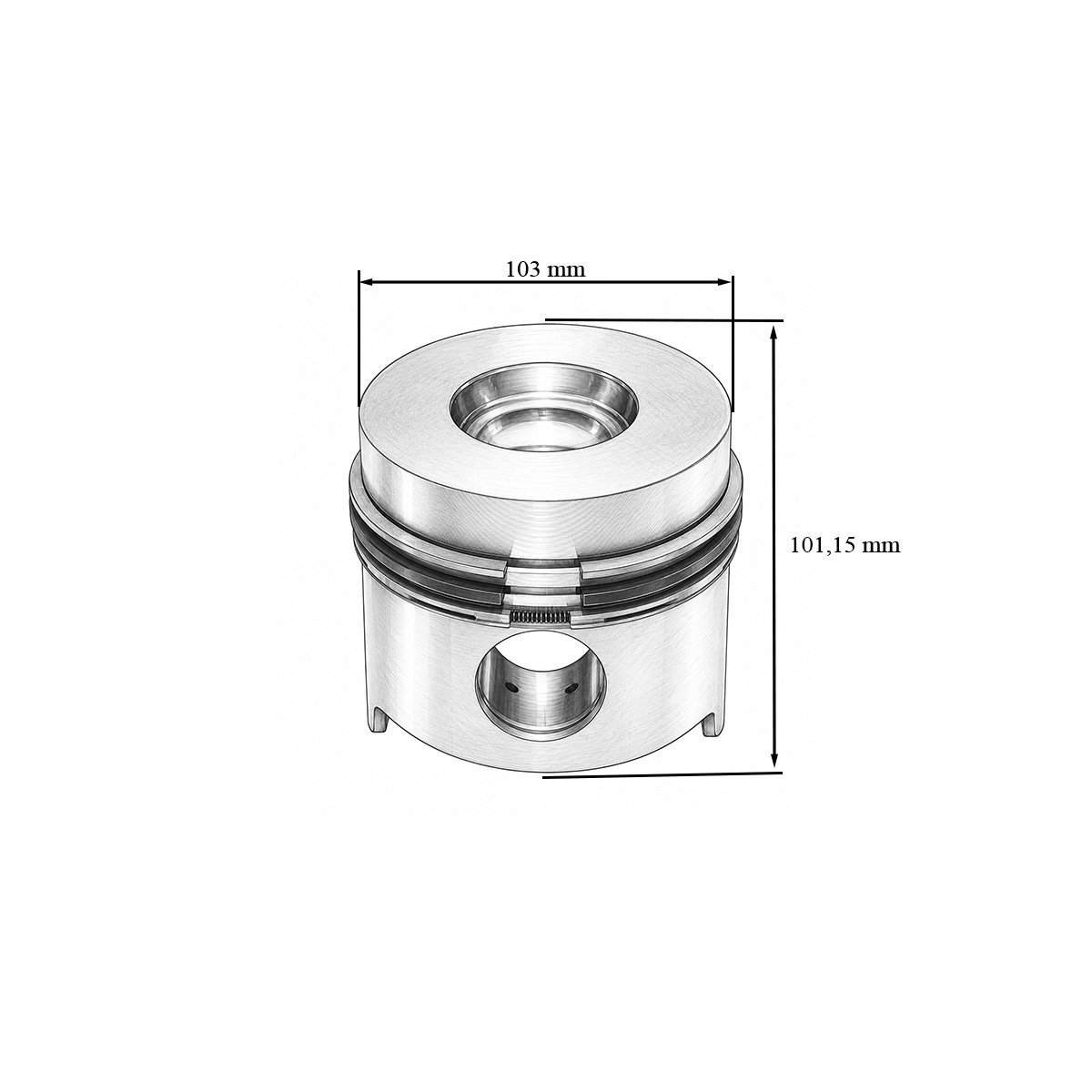 Piston motor echipat Ø103mm Fiat cu segmenti 2.5x2.5x4mm, bolt 34mm si sigurante cod OEM OEM 1909234+1901395 – imagine 3
