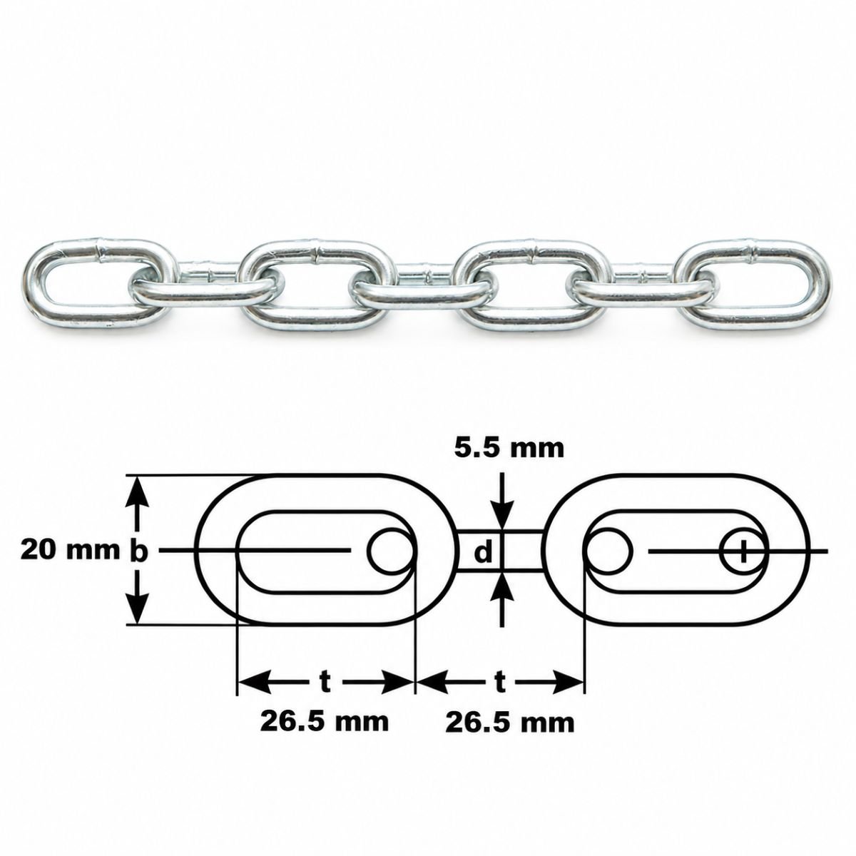 Lant otel zincat za medie 5.5x20x26.5mm, rola 20m – imagine 2