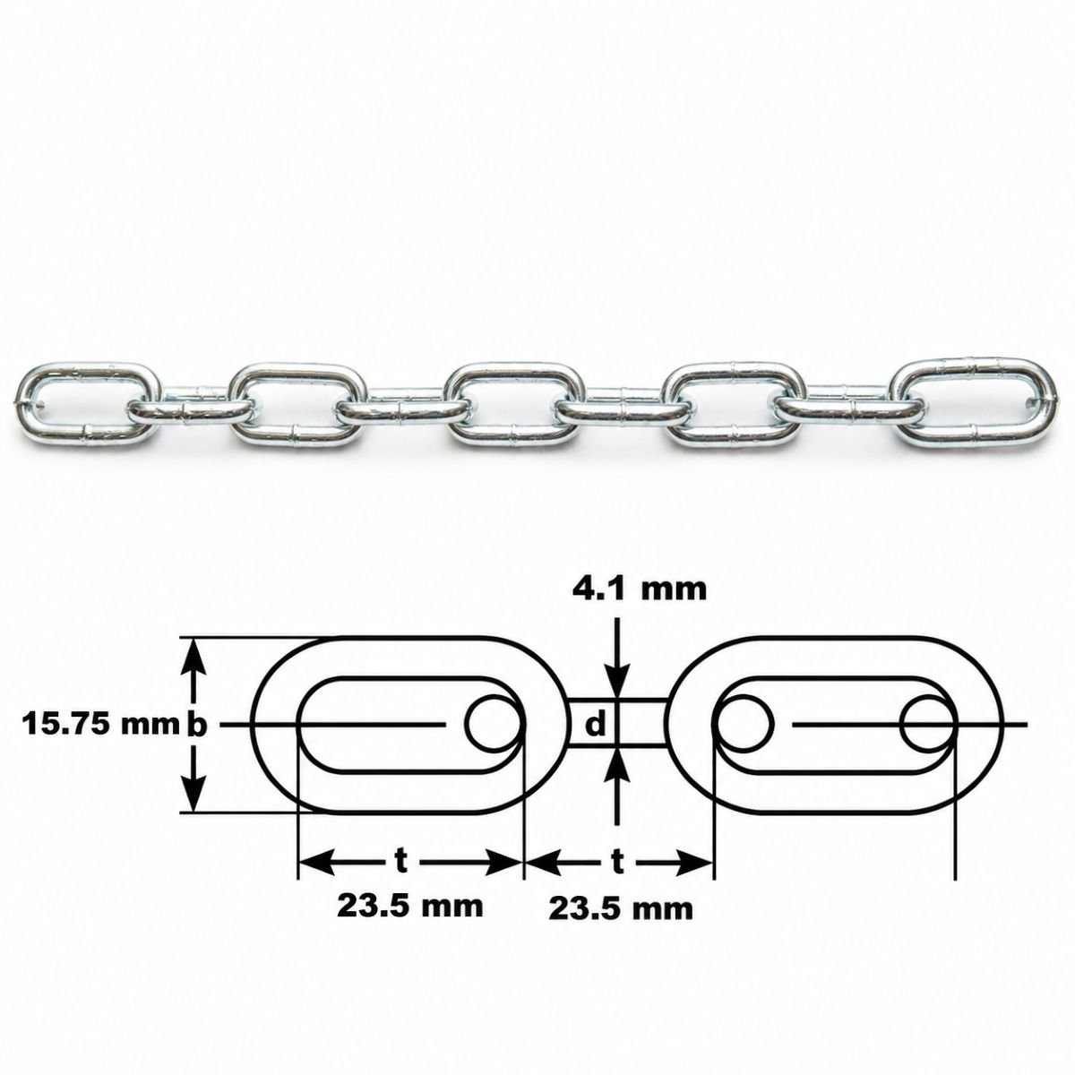 Lant otel zincat za scurta 4.1x15.75x23.5mm, rola 34m – imagine 2
