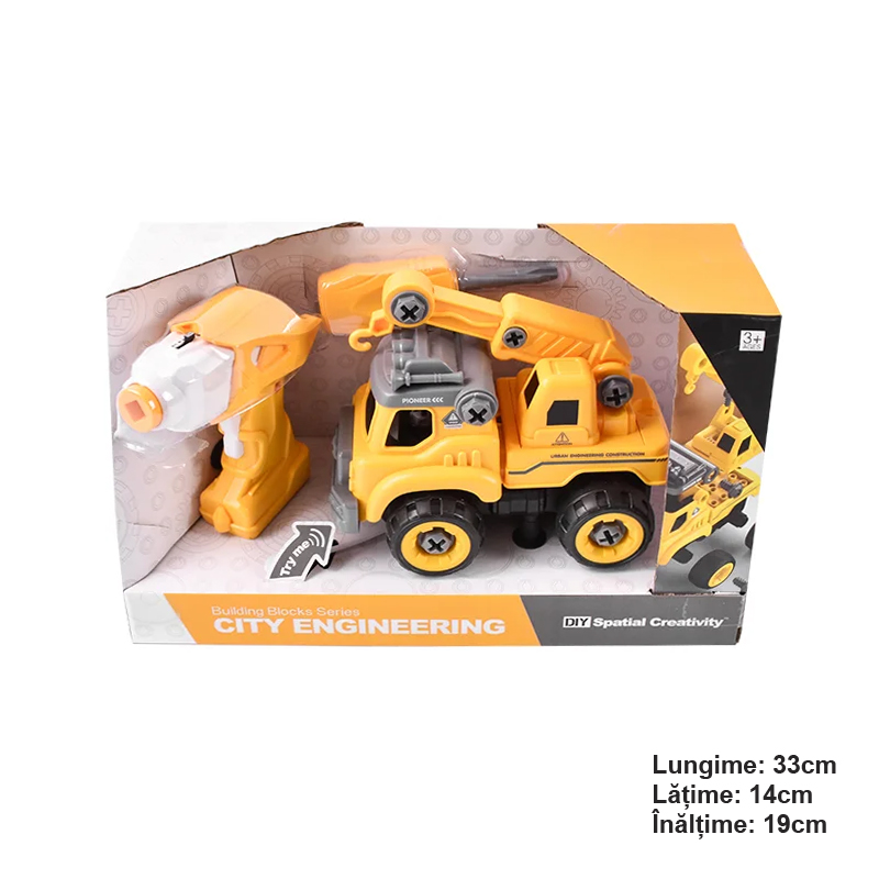 Autospeciala macara cu telecomanda jucarie de constructie care se monteaza DIY