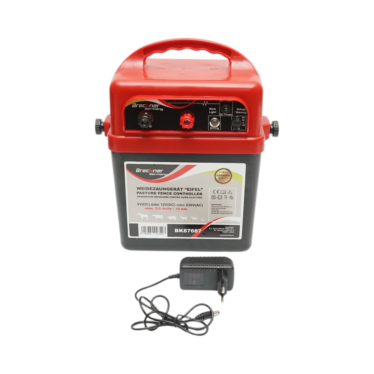 Aparat generator de impulsuri 9-12V sau 220V, 3 Joule, 15 km pentru gard electric Breckner Germany