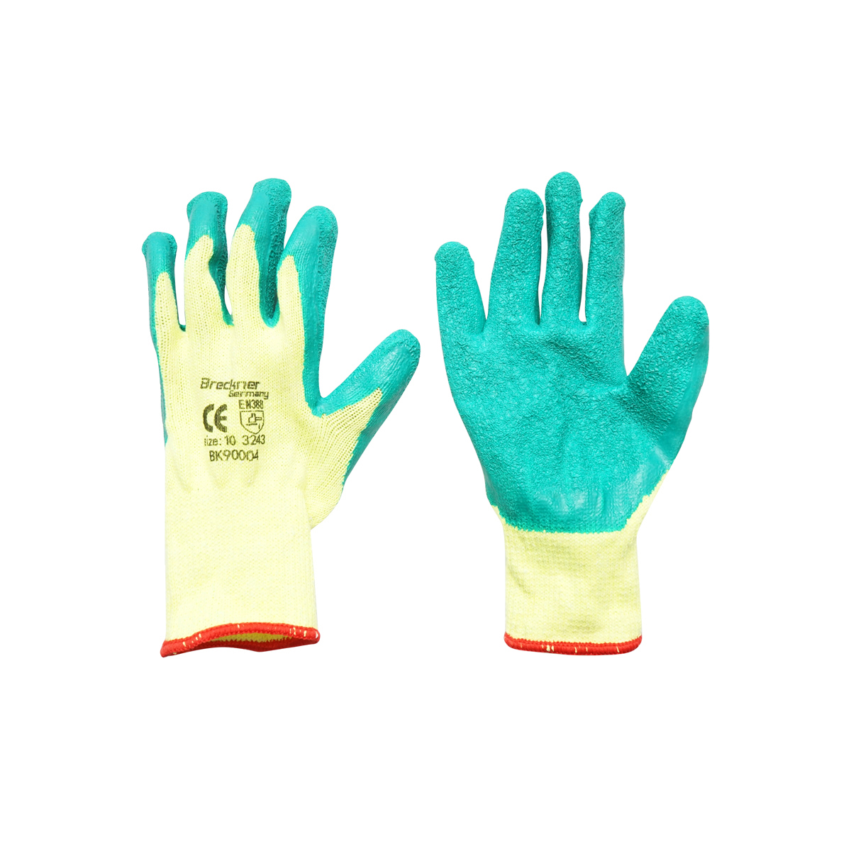 Manusi de lucru din bumbac latex galben-verde marimea 10 Breckner Germany