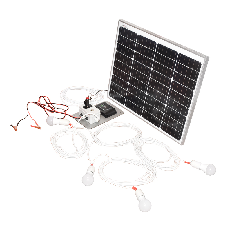 Set panou solar 50W fotovoltaic monocristalin 670x540x30mm 12-24V priza bricheta cu 4 becuri 9W Breckner Germany