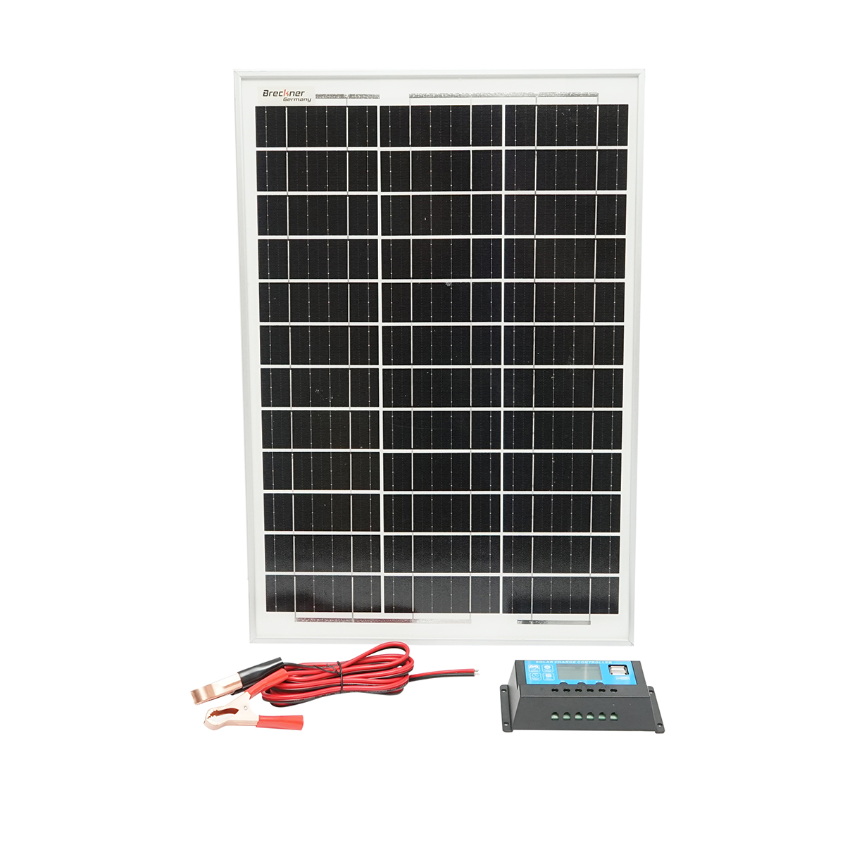 Panou solar 30W/18V fotovoltaic monocristalin 560x345x25mm cu regulator de incarcare 12/24V 20A, cablu 1.5/2m Breckner Germany