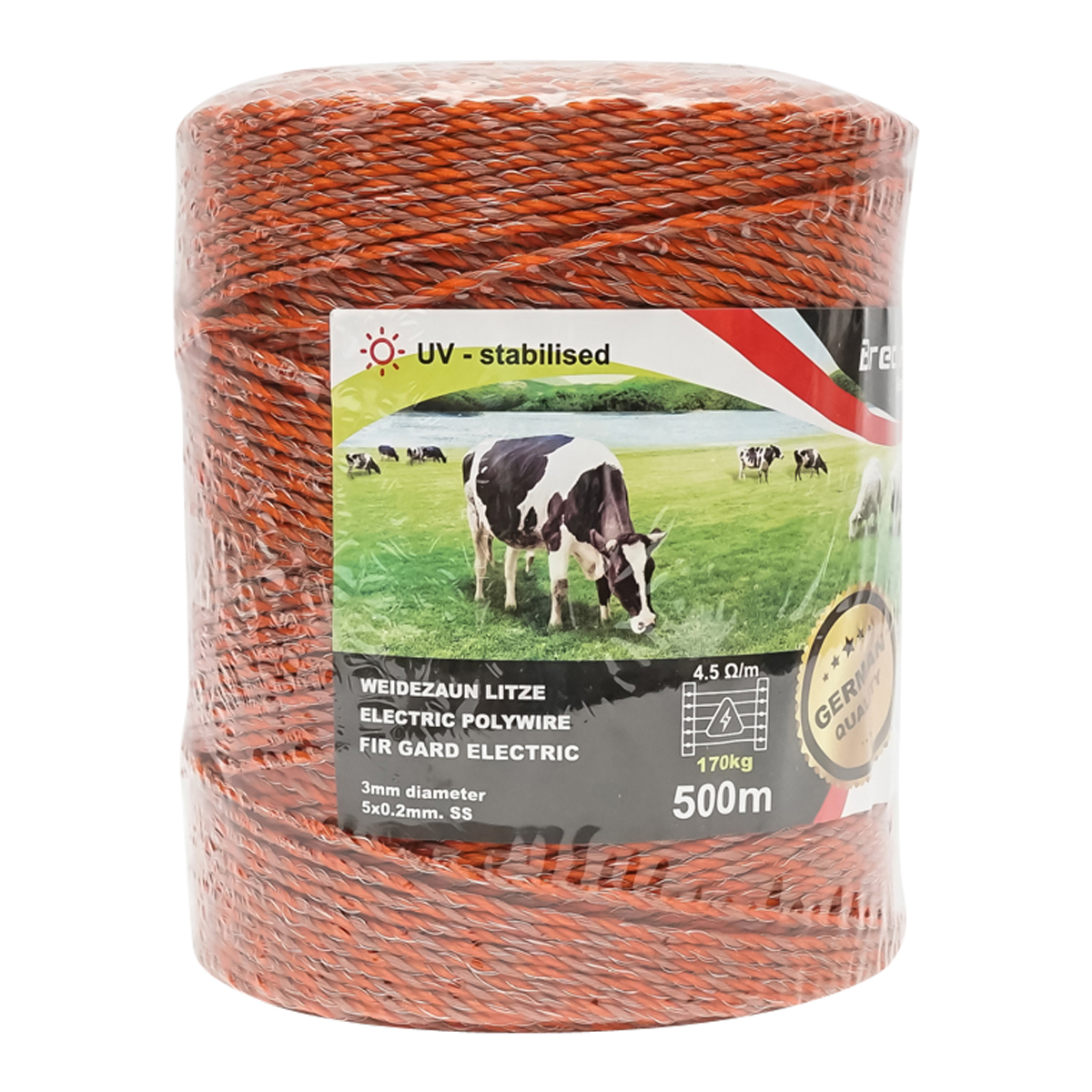 Rola fir portocaliu-maro fi 3mm 5x0.2mm SS, rezistenta 4.5 Ohm/m, 500m gard electric Breckner Germany – imagine 3
